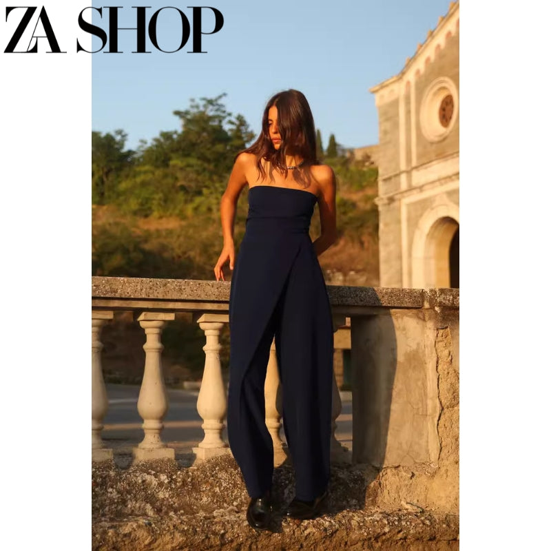 Off-Neck Wrapping Towel-Style High Waist Straight-leg Long Tube Top
