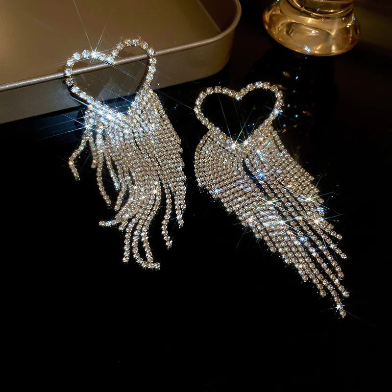 Long Rhinestone Tassel Earrings for Women 2024 New Fashion Statement Drop Earring Temperament Sparkle Geometry Jewelry Female