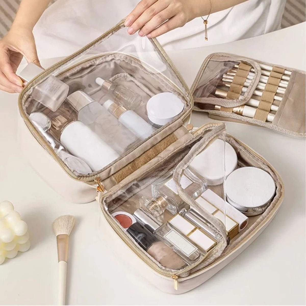 Large Capacity Waterproof Makeup Bag, Portable Comestic Storage Bag, Toiletry Wash Organizer & Purse For Travel