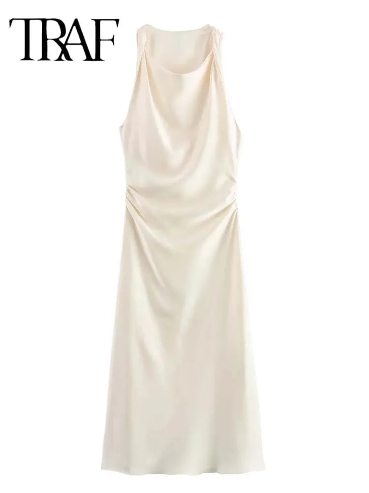 Satin Long Dresses for Women 2025 Summer Slip Midi Dress Woman Sexy Evening Party Dress Sleeveless Female Elegant Dresses