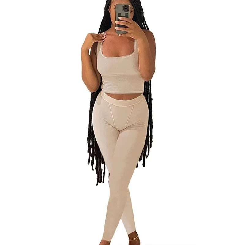 Lounge Wear Ribbed Casual 2 Piece Summer Shorts Set For Women Sleeve Top+Elastic Leggings Outfits