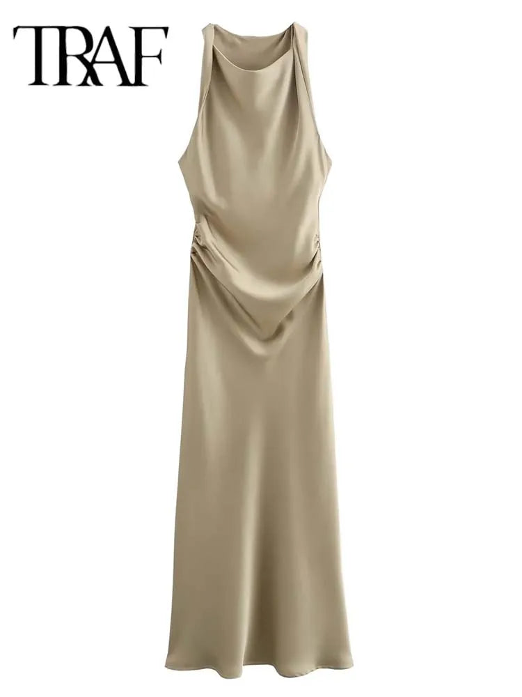 Satin Long Dresses for Women 2025 Summer Slip Midi Dress Woman Sexy Evening Party Dress Sleeveless Female Elegant Dresses