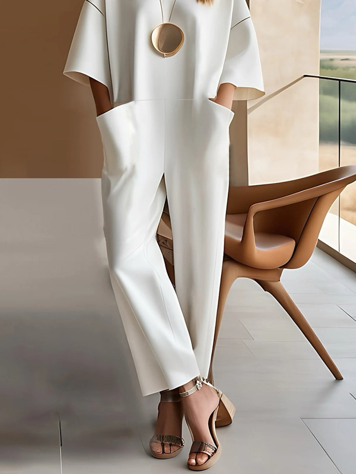 Streetwear Fashion New Loose Jumpsuits For Women Solid Color Casual 3/4 Sleeve O Neck Pockets Long Pants Lady Daily Rompers
