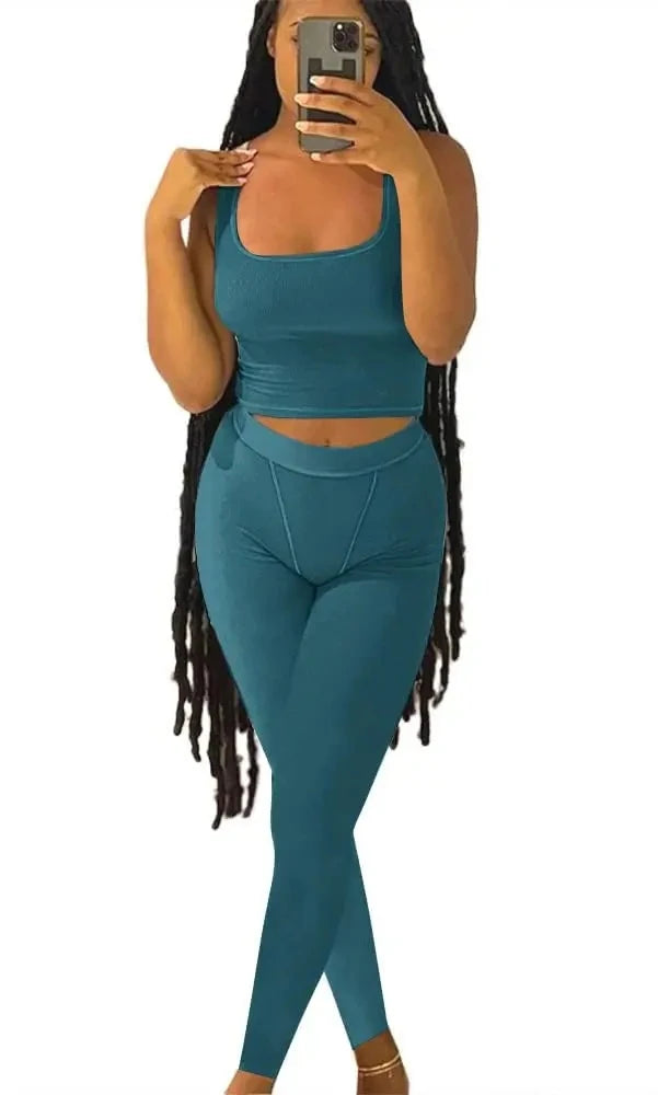 Lounge Wear Ribbed Casual 2 Piece Summer Shorts Set For Women Sleeve Top+Elastic Leggings Outfits