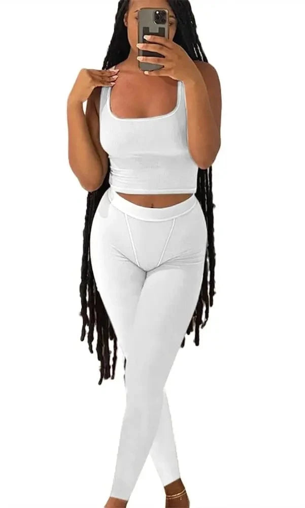 Lounge Wear Ribbed Casual 2 Piece Summer Shorts Set For Women Sleeve Top+Elastic Leggings Outfits