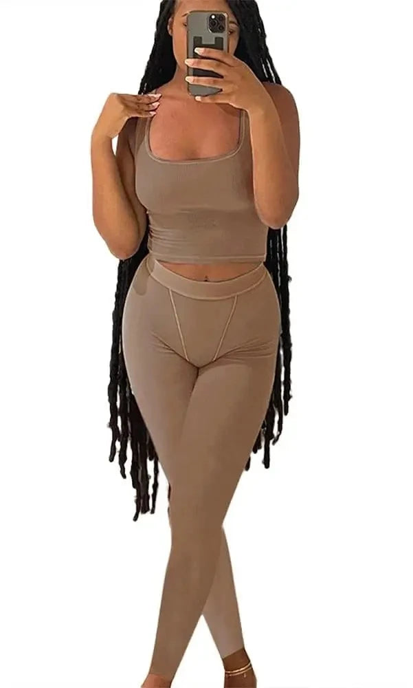Lounge Wear Ribbed Casual 2 Piece Summer Shorts Set For Women Sleeve Top+Elastic Leggings Outfits