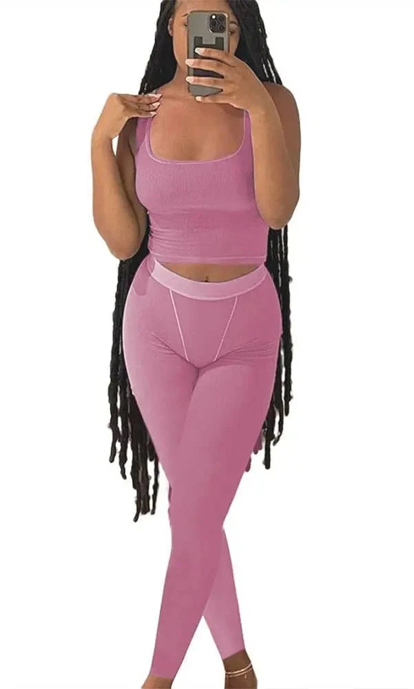 Lounge Wear Ribbed Casual 2 Piece Summer Shorts Set For Women Sleeve Top+Elastic Leggings Outfits
