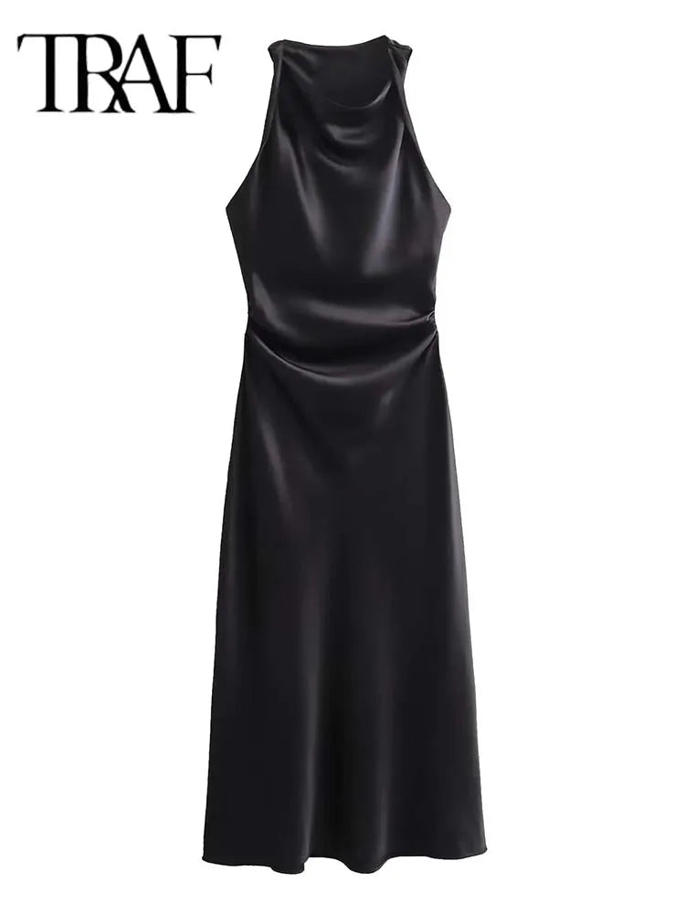 Satin Long Dresses for Women 2025 Summer Slip Midi Dress Woman Sexy Evening Party Dress Sleeveless Female Elegant Dresses