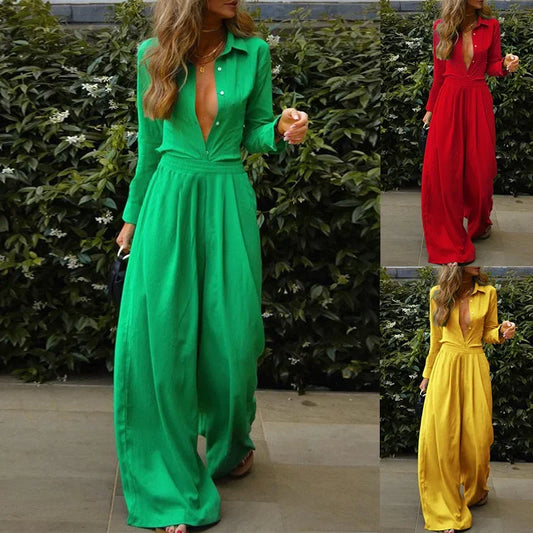Women's Clothing Autumn and Winter Fashion Temperament Solid Color Shirt Loose Trousers Set Two-piece Set